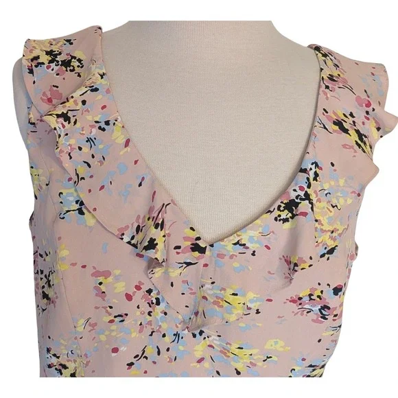 WHBM Floral Ruffle Blouse Pink Sleeveless V Neck Top Size 12 NWT Fairy Feminine - Picture 3 of 11